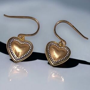 Vintage 14k yellow gold puffed heart dangle earrings